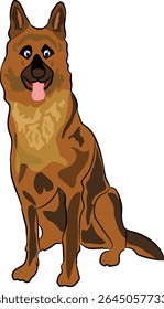 A cartoon-style German Shepherd dog sits proudly with a playful expression, showcasing its beautiful coat.