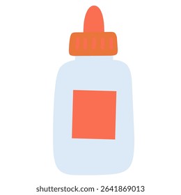 Cartoon-style glue bottle in flat design. A fun, minimal illustration suitable for school themes, art projects, kids crafting content, and educational materials.