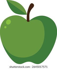 Cartoon-style green apple with a stem and shine, great for kids’ books, health visuals, and food-related educational designs.