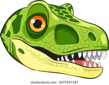 Cartoon-style green dinosaur head with sharp teeth