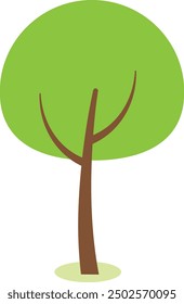 Grüner Baum im Cartoon-Stil mit braunem Stamm und Zweigen, einfache Naturdarstellung.