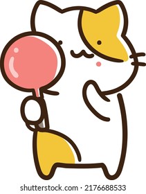 Ilustración hecha a mano de un gato revisando el acné en la cara con un espejo que se puede usar para la piel áspera, falta de sueño, síndrome premenstrual, etc.