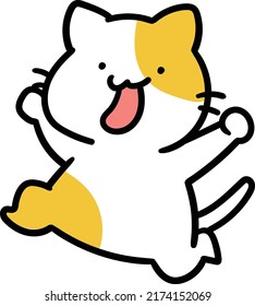 Cartoon-style hand-drawn illustration of a cat jumping happily