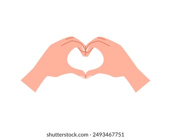Cartoon-style hands creating hearts to show love and care. Vector design of vector icons, perfect for charity or Valentine's Day theme on a white background.