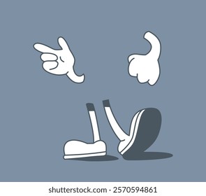 Cartoon-style hands and legs on a solid gray background. The design features gestures and exaggerated movements, perfect as a creative design element. Vector illustration