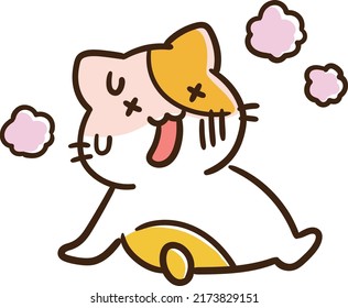 Cartoon-style handwritten illustration of a cat that got stuck due to heat stroke