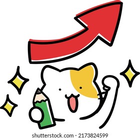 Cartoon-style handwritten illustrations of cats who studied hard and succeeded in improving their grades
