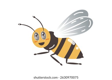A cartoon-style honey bee, an isolated element on a white background. Hand drawn flat design. Suitable for summer, beekeeping, and children’s projects.