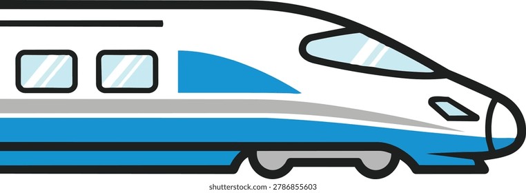 A cartoon-style illustration of a bullet train, featuring a streamlined design, blue accents, and a focus on speed and modern transportation.