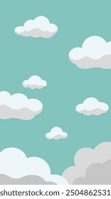 A cartoonstyle illustration depicting white clouds set against a blue sky