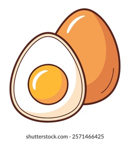 A cartoon-style illustration of a halved egg with a vibrant yolk.