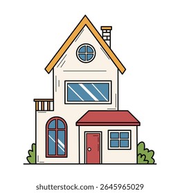 Cartoon-style illustration of a modern two-story house exterior