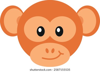 Cartoon-style illustration of a monkey's face with large round eyes, ears, and a smiling mouth. Playful, cute, friendly