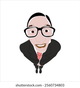  cartoon-style illustration of a nerdy character wearing glasses, smiling happily, and dressed casually. Perfect for use in avatars, profile icons, or character designs.