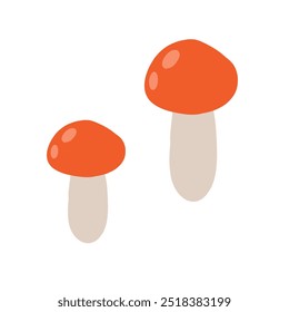 Cartoon-style illustration of red mushrooms with white stems, perfect for nature, fantasy, and woodland-themed projects.