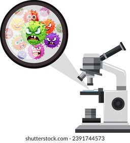 A cartoon-style illustration of a scary bacteria germ virus seen through a microscope
