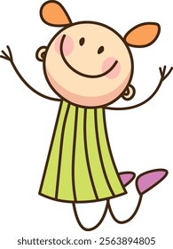 Cartoon-style image of a smiling child leaping joyfully. Vector Illustration.