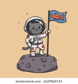 Cartoon-style kitty wearing a white space suit.