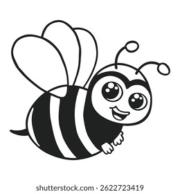 cartoon-style line drawing of a smiling bee