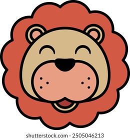 Cartoon-style lion head illustration with vibrant orange and brown mane.