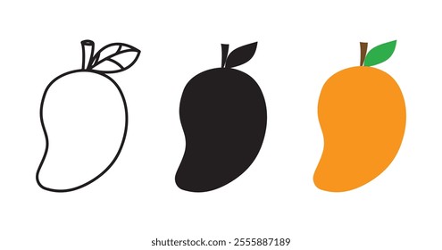 Cartoon-Style Mango Icon with Leaf –Mango Vector Illustration
