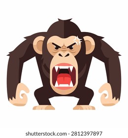 A cartoon-style monkey with an angry expression, showing sharp teeth and a fierce stance, emphasizing aggression and wild behavior.