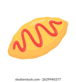 Cartoon-style omelette with ketchup topping, perfect for food-related designs and culinary illustrations.