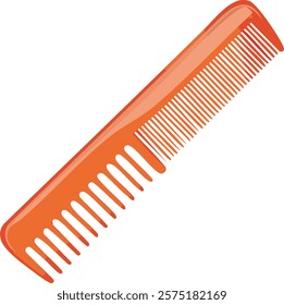 A cartoon-style orange comb with fine and wide teeth, designed for hair grooming and styling.

