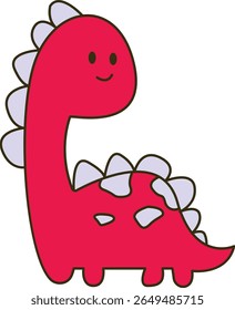 Cartoon-style red dinosaur with long neck, smiling face, white back spikes, and white body patches, illustrated in a flat and friendly style ideal for kids’ content or educational materials