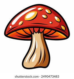 A cartoonstyle red mushroom with yellow spots depicted in an artistic manner