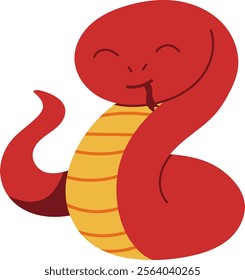 A cartoon-style red snake illustration with a festive theme, great for website, application, printing, document, poster design, etc.