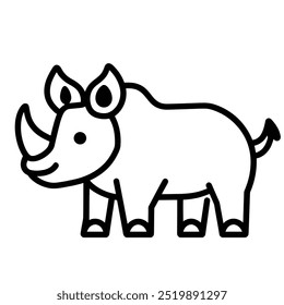 A cartoon-style rhinoceros with a friendly expression, designed for educational or decorative use.
