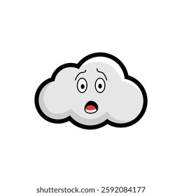 A cartoon-style sad cloud with a Spoked expression, featuring raised eyebrows and an open mouth. Perfect for weather-related designs or emotional concepts.