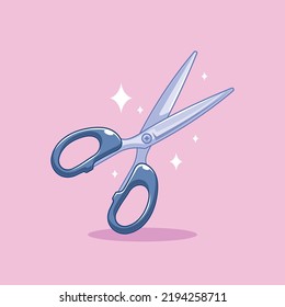 Cartoon-style scissors designed on pink background