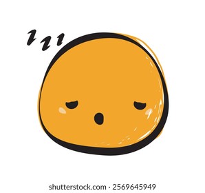 Cartoon-style sleeping orange face with closed eyes and zzz symbol, drawn in a simple and creative style on a white background. Concept of tiredness. Vector illustration.