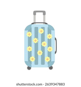 Cartoon-style suitcase with wheels and telescopic handle, perfect for travel and vacation designs. Great for posters and banners.