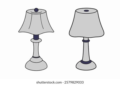 A cartoon-style table lamp with a white shade and curved base. Perfect for home decor or furniture sticker packs.