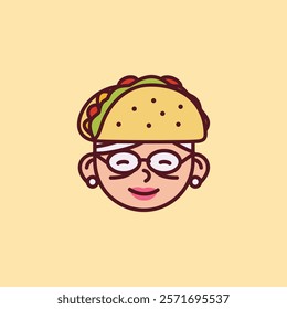 cartoon-style taco with a pixelated face