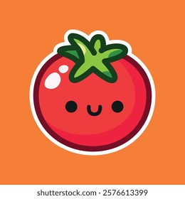 Cartoon-style tomato with a cheerful expression. Perfect for food branding, stickers, or playful projects for kids.