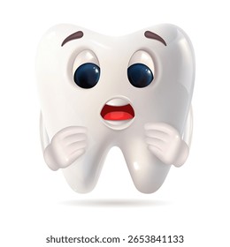Um dente estilo cartoon apresentando uma expressão surpreso em seu rosto