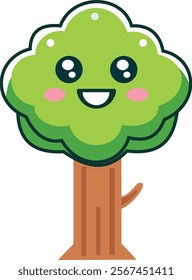 cartoon-style tree with a bright green, bushy treetop and a simple brown trunk