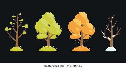 Cartoon-Stil Bäume für jede Jahreszeit von Frühling bis Winter. Vektor-Illustration Design-Stil