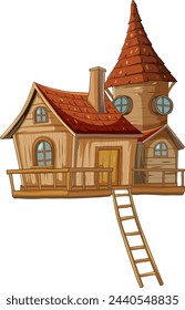 Cartoon-style treehouse with whimsical design elements