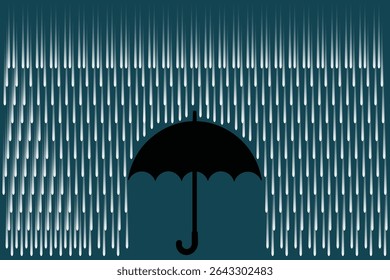 Cartoon-style umbrella with falling raindrops, flat vector in pastel color scheme ideal for educational kids designs and rainy day themes
