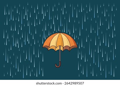 Cartoon-style umbrella and water drops, vector flat design in soft pastel colors for rainy day scenes, children’s backgrounds, nursery designs, and seasonal fabric prints

