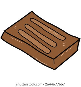 cartoon-style unwrapped chocolate bar with three curved grooves on top. The simple, bold lines and flat brown coloring make it suitable for food icons or digital stickers.