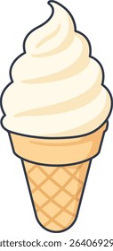 A cartoon-style vanilla ice cream cone vector, ideal for summer, dessert, or sweets themes.