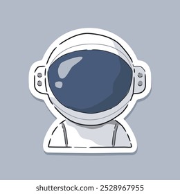 a cartoon-style vector illustration of an astronaut's head, featuring a white helmet with a dark visor and a small body outlined below, suitable for children's books, toys, or educational materials.