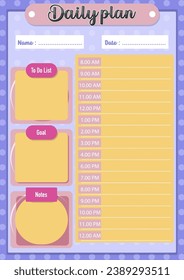 A cartoon-style vector illustration of a daily plan divided by hour