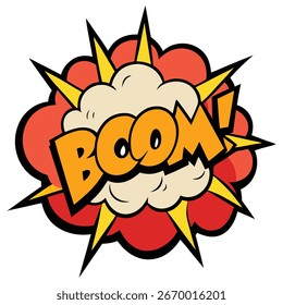 Eine Vektorgrafik im Cartoonstil einer feurigen Explosion, komplett mit dem Text "BOOM!" in der Mitte.